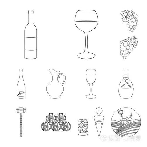 葡萄酒产品轮廓图标集合中的设计.